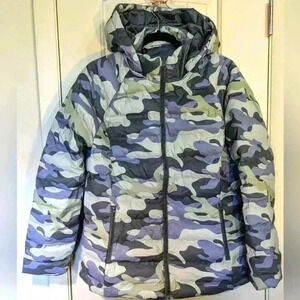 NWOT Time and Tru Womens Camo Puffer Jacket Packable Removable Hood L 12-14